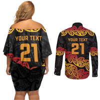 New Zealand Rugby Pacific Custom Couples Matching Off Shoulder Short Dress and Long Sleeve Button Shirt Rangatira Maori Kowhaiwhai Pattern LT9 - Polynesian Pride
