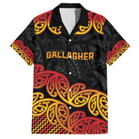 New Zealand Rugby Pacific Custom Family Matching Off Shoulder Short Dress and Hawaiian Shirt Rangatira Maori Kowhaiwhai Pattern LT9 Dad's Shirt - Short Sleeve Gold - Polynesian Pride
