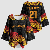 New Zealand Rugby Pacific Custom Kimono Sleeve Blouse Rangatira Maori Kowhaiwhai Pattern - Polynesian Pride