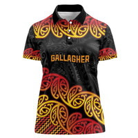 New Zealand Rugby Pacific Custom Women Polo Shirt Rangatira Maori Kowhaiwhai Pattern LT9 Female Gold - Polynesian Pride
