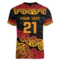 New Zealand Rugby Pacific Custom Women V-Neck T-Shirt Rangatira Maori Kowhaiwhai Pattern LT9 - Polynesian Pride