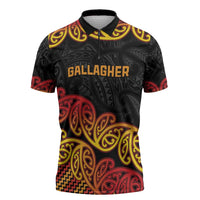 New Zealand Rugby Pacific Custom Zipper Polo Shirt Rangatira Maori Kowhaiwhai Pattern LT9 Gold - Polynesian Pride