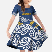 New Zealand Rugby Pacific Custom Family Matching Mermaid Dress and Hawaiian Shirt Kahupeka Maori Kowhaiwhai Pattern LT9 Daughter's Dress Blue - Polynesian Pride