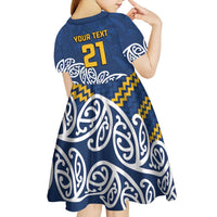 New Zealand Rugby Pacific Custom Kid Short Sleeve Dress Kahupeka Maori Kowhaiwhai Pattern LT9 - Polynesian Pride