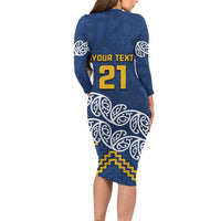New Zealand Rugby Pacific Custom Long Sleeve Bodycon Dress Kahupeka Maori Kowhaiwhai Pattern LT9 - Polynesian Pride