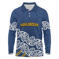 New Zealand Rugby Pacific Custom Long Sleeve Polo Shirt Kahupeka Maori Kowhaiwhai Pattern LT9 Blue - Polynesian Pride