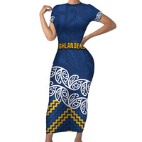 New Zealand Rugby Pacific Custom Short Sleeve Bodycon Dress Kahupeka Maori Kowhaiwhai Pattern LT9 Long Dress Blue - Polynesian Pride