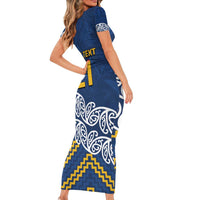 New Zealand Rugby Pacific Custom Short Sleeve Bodycon Dress Kahupeka Maori Kowhaiwhai Pattern LT9 - Polynesian Pride