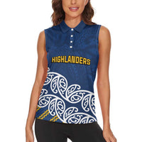 New Zealand Rugby Pacific Custom Women Sleeveless Polo Shirt Kahupeka Maori Kowhaiwhai Pattern LT9 - Polynesian Pride