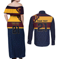 New Zealand Rugby Pacific Custom Couples Matching Off Shoulder Maxi Dress and Long Sleeve Button Shirt Kahupeka Retro 2025 Taniko Motif