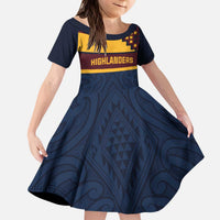 New Zealand Rugby Pacific Custom Kid Short Sleeve Dress Kahupeka Retro 2025 Taniko Motif LT9 KID Blue - Polynesian Pride