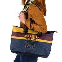 New Zealand Rugby Pacific Custom Leather Tote Bag Kahupeka Retro 2025 Taniko Motif LT9 Blue - Polynesian Pride