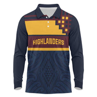 New Zealand Rugby Pacific Custom Long Sleeve Polo Shirt Kahupeka Retro 2025 Taniko Motif LT9 Blue - Polynesian Pride