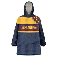 New Zealand Rugby Pacific Custom Wearable Blanket Hoodie Kahupeka Retro 2025 Taniko Motif LT9 One Size Blue - Polynesian Pride