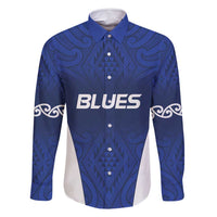 New Zealand Rugby Pacific Custom Family Matching Off Shoulder Maxi Dress and Hawaiian Shirt Kahurangi Auckland All Blue LT9 Dad's Shirt - Long Sleeve Blue - Polynesian Pride