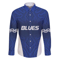 New Zealand Rugby Pacific Custom Family Matching Puletasi and Hawaiian Shirt Kahurangi Auckland All Blue LT9 Dad's Shirt - Long Sleeve Blue - Polynesian Pride