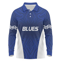 New Zealand Rugby Pacific Custom Long Sleeve Polo Shirt Kahurangi Auckland All Blue LT9 Blue - Polynesian Pride