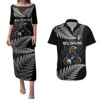 New Zealand Rugby Custom Couples Matching Puletasi and Hawaiian Shirt Glory Be To Black Silver-fern LT9 Black - Polynesian Pride