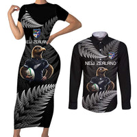 New Zealand Rugby Custom Couples Matching Short Sleeve Bodycon Dress and Long Sleeve Button Shirt Glory Be To Black Silver-fern LT9 Black - Polynesian Pride