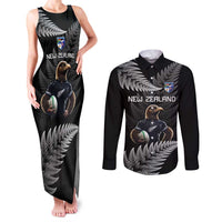 New Zealand Rugby Custom Couples Matching Tank Maxi Dress and Long Sleeve Button Shirt Glory Be To Black Silver-fern LT9 Black - Polynesian Pride