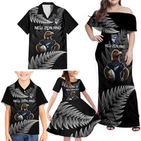 New Zealand Rugby Custom Family Matching Off Shoulder Maxi Dress and Hawaiian Shirt Glory Be To Black Silver-fern LT9 - Polynesian Pride