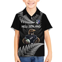 New Zealand Rugby Custom Family Matching Puletasi and Hawaiian Shirt Glory Be To Black Silver-fern LT9 Son's Shirt Black - Polynesian Pride