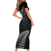 New Zealand Rugby Custom Family Matching Short Sleeve Bodycon Dress and Hawaiian Shirt Glory Be To Black Silver-fern LT9 - Polynesian Pride