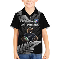New Zealand Rugby Custom Family Matching Short Sleeve Bodycon Dress and Hawaiian Shirt Glory Be To Black Silver-fern LT9 Son's Shirt Black - Polynesian Pride