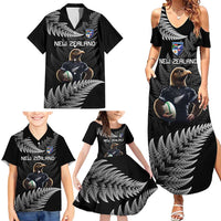 New Zealand Rugby Custom Family Matching Summer Maxi Dress and Hawaiian Shirt Glory Be To Black Silver-fern LT9 - Polynesian Pride