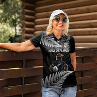 New Zealand Rugby Custom Women Polo Shirt Glory Be To Black Silver-fern LT9 - Polynesian Pride