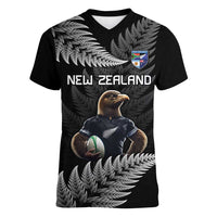 New Zealand Rugby Custom Women V-Neck T-Shirt Glory Be To Black Silver-fern LT9 Female Black - Polynesian Pride