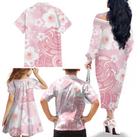 Japan Sakura Floral with Polynesian Vibe Family Matching Off The Shoulder Long Sleeve Dress and Hawaiian Shirt LT9 - Polynesian Pride
