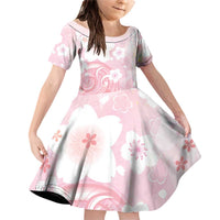 Japan Sakura Floral with Polynesian Vibe Family Matching Off Shoulder Short Dress and Hawaiian Shirt LT9 Daughter's Dress Pink - Polynesian Pride