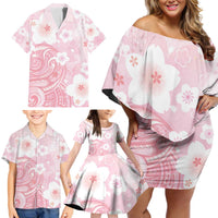 Japan Sakura Floral with Polynesian Vibe Family Matching Off Shoulder Short Dress and Hawaiian Shirt LT9 - Polynesian Pride