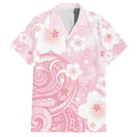 Japan Sakura Floral with Polynesian Vibe Family Matching Off Shoulder Short Dress and Hawaiian Shirt LT9 Dad's Shirt - Short Sleeve Pink - Polynesian Pride