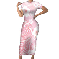 Japan Sakura Floral with Polynesian Vibe Family Matching Short Sleeve Bodycon Dress and Hawaiian Shirt LT9 Mom's Dress Pink - Polynesian Pride