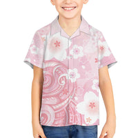 Japan Sakura Floral with Polynesian Vibe Family Matching Short Sleeve Bodycon Dress and Hawaiian Shirt LT9 Son's Shirt Pink - Polynesian Pride