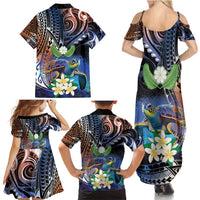Marshall Islands Kwajalein Atoll Family Matching Summer Maxi Dress and Hawaiian Shirt Plumeria Sea Turtle with Polynesian Tribal LT9 - Polynesian Pride