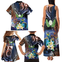Marshall Islands Kwajalein Atoll Family Matching Tank Maxi Dress and Hawaiian Shirt Plumeria Sea Turtle with Polynesian Tribal LT9 - Polynesian Pride
