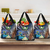 Marshall Islands Kwajalein Atoll Grocery Bag Plumeria Sea Turtle with Polynesian Tribal LT9 3-pack One Size Blue - Polynesian Pride