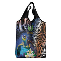 Marshall Islands Kwajalein Atoll Grocery Bag Plumeria Sea Turtle with Polynesian Tribal LT9 - Polynesian Pride