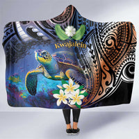 Marshall Islands Kwajalein Atoll Hooded Blanket Plumeria Sea Turtle with Polynesian Tribal LT9 One Size Blue - Polynesian Pride