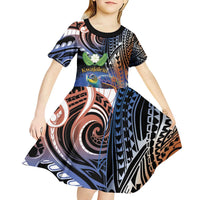 Marshall Islands Kwajalein Atoll Kid Short Sleeve Dress Plumeria Sea Turtle with Polynesian Tribal LT9 - Polynesian Pride