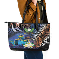 Marshall Islands Kwajalein Atoll Leather Tote Bag Plumeria Sea Turtle with Polynesian Tribal LT9 - Polynesian Pride