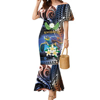 Marshall Islands Kwajalein Atoll Mermaid Dress Plumeria Sea Turtle with Polynesian Tribal LT9 Women Blue - Polynesian Pride