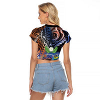 Marshall Islands Kwajalein Atoll Raglan Cropped T Shirt Plumeria Sea Turtle with Polynesian Tribal LT9 - Polynesian Pride