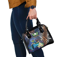 Marshall Islands Kwajalein Atoll Shoulder Handbag Plumeria Sea Turtle with Polynesian Tribal
