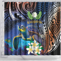 Marshall Islands Kwajalein Atoll Shower Curtain Plumeria Sea Turtle with Polynesian Tribal LT9 - Polynesian Pride