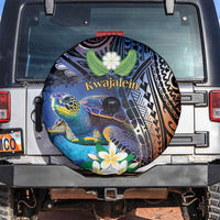 Marshall Islands Kwajalein Atoll Spare Tire Cover Plumeria Sea Turtle with Polynesian Tribal LT9 Blue - Polynesian Pride