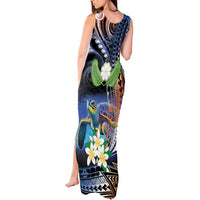 Marshall Islands Kwajalein Atoll Tank Maxi Dress Plumeria Sea Turtle with Polynesian Tribal LT9 - Polynesian Pride
